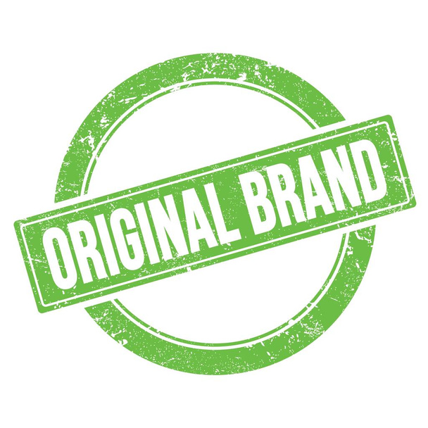 Текст ORIGINAL BRAND на зеленій гранжевій круглої вінтажної марки
. - Фото, зображення
