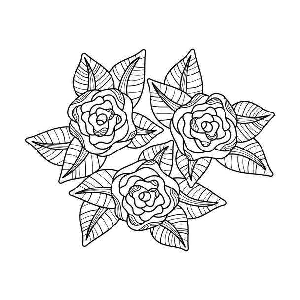 Peonía o rosas para colorear libro. Arreglo floral dibujado a mano. Ilustración vectorial en blanco y negro - Vector, Imagen
