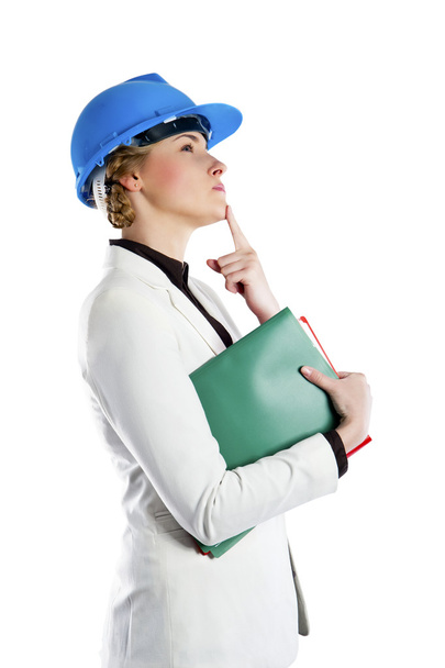 Бизнесмен со строительным шлемом и буфером обмена
.  - Фото, изображение
