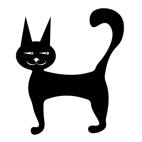 Czarny kot z wdziękiem, ładny kot z dużymi uszami i długim ogonem widok z boku wektor ilustracja - Wektor, obraz