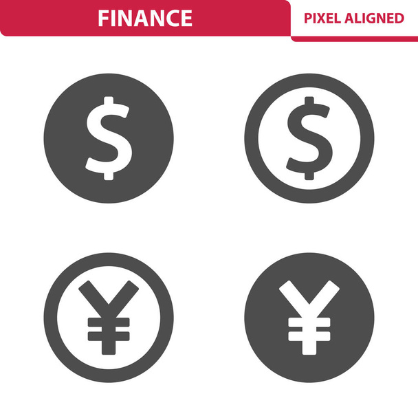 Финансы - Доллар, йена, иконы юаня - Вектор,изображение