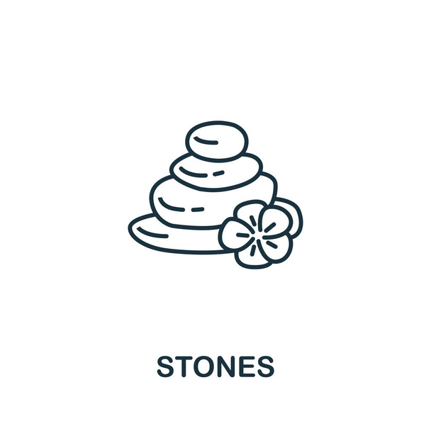 Icono de piedras de la colección de terapia de spa. Símbolo de piedras de elemento de línea simple para plantillas, diseño web e infografías. - Vector, imagen