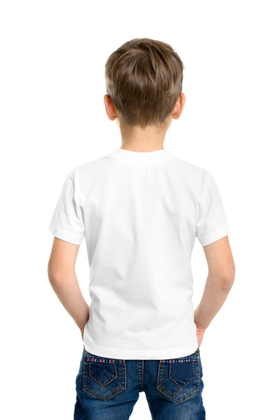 Back white T-shirt on a boy - Foto, afbeelding