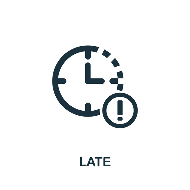 Icono tardío. Ilustración simple de la colección de gestión del tiempo. Monocromo Icono tardío para diseño web, plantillas e infografías. - Vector, imagen