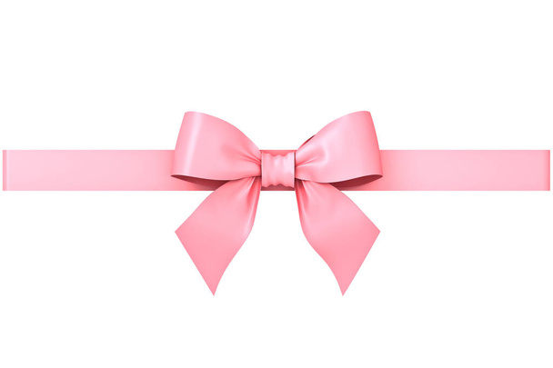 白い背景に隔離された甘いピンクのパステルカラーリボン弓最小限の概念的な3Dレンダリング - 写真・画像