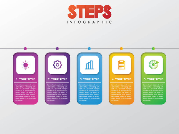 Timeline Infographics Design Vector, Layout de fluxo de trabalho, Diagrama, Relatório anual, Web Design. 5 Opções, Passos ou Processos de Conceito de Negócio - Vetor, Imagem
