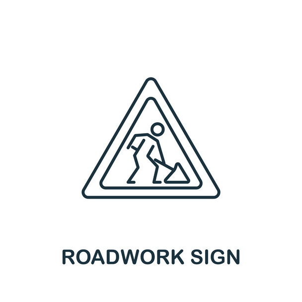 Roadwork Sign ikon munkahelyi biztonsági gyűjtemény. Egyszerű vonalelem útmunka jel szimbólum sablonok, web design és infografika. - Vektor, kép