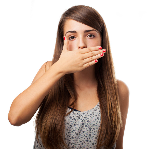 Woman covering mouth - Photo, Image