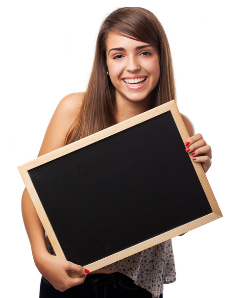 nő gazdaság chalkboard - Fotó, kép