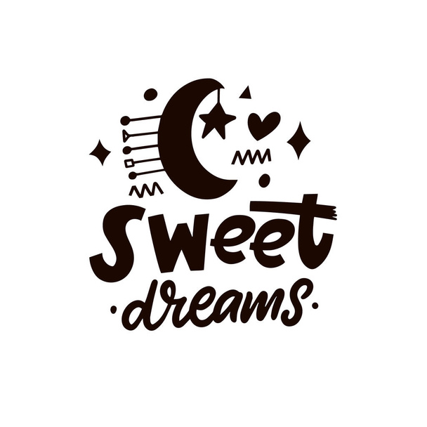 Sweet Dreams phrase. Kids lettering. Black color vector illustration. - Вектор,изображение
