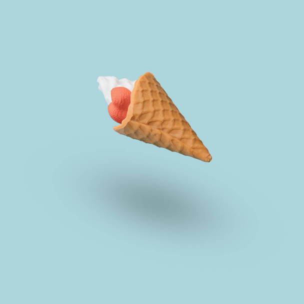 ice cream or popsicle on blue background. Concept of summer, sweets and candy. Illustration 3d. copy space. close up - Zdjęcie, obraz