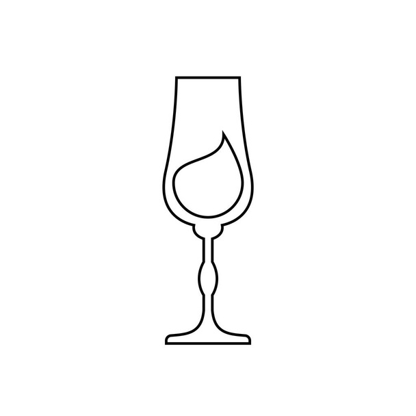 Ποτό από γυαλί με μια σταγόνα ποτό μέσα. Contour line art σε flat στυλ. Εστιατόριο αλκοολούχο εικονογράφηση για εορταστικό σχεδιασμό. Εικονίδιο περιγράμματος ποτών. Απομονωμένα σε λευκό φόντο - Διάνυσμα, εικόνα