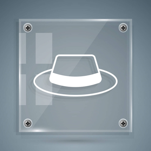 Witte Man hoed met lint pictogram geïsoleerd op grijze achtergrond. Vierkante glazen panelen. Vector. - Vector, afbeelding