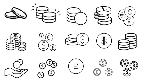Eine Illustration von Münzsymbolen auf weißem Hintergrund - Foto, Bild