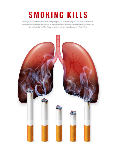 Rzuć palenie kampanii ilustracja nie papierosy dla zdrowia papierosy i realistyczne pół zgniłe płuca - Wektor, obraz