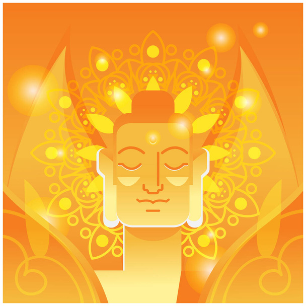 オレンジとイエローグローのブッダコンセプト。ゴータマ仏（Gautama Buddha 、通称仏）は、古代インドに住んでいたラマ僧。. - ベクター画像