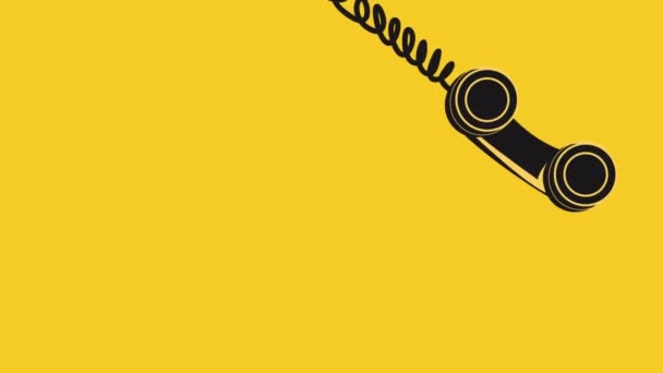 Auricular abandonado de un viejo teléfono colgando y balanceándose sobre un fondo amarillo, ayuda a solicitar concepto. Animación 2D. Imágenes del clip 4k - Imágenes, Vídeo