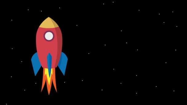 Abstraktní raketa létající na pozadí černé oblohy s hvězdami. Cartoon, 2D animace. Záběry smyčky 4k - Záběry, video