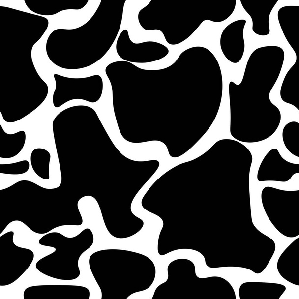 бесшовный рисунок животной кожи, векторный фон коровы, черные пятна на белом векторном рисунке - Вектор,изображение