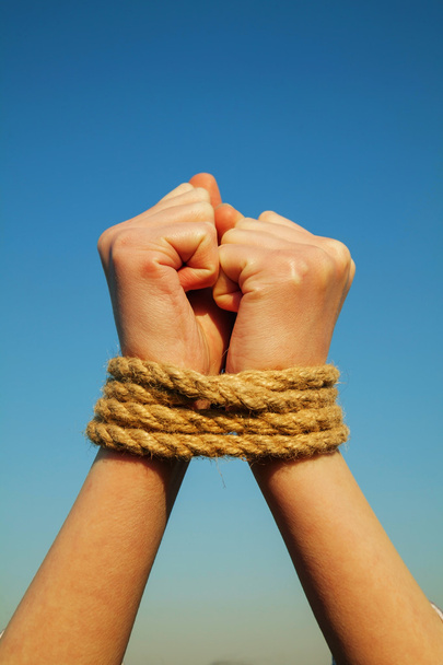 Hands tied up with rope - Photo, Image
