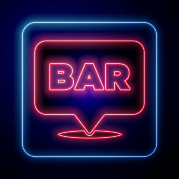 Glowing neon Alcohol or beer bar location icon isolated on blue background. Symbol of drinking, pub, club, bar.  Vector. - Vektori, kuva
