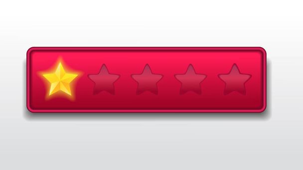 One star. Bad rate. Customer feedback rating sytem. realistic shiny gold stars in front of red rectangle modern vector illustration - Vector, Image