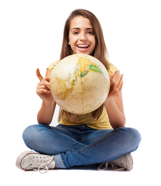 Girl holding world globe - Fotó, kép