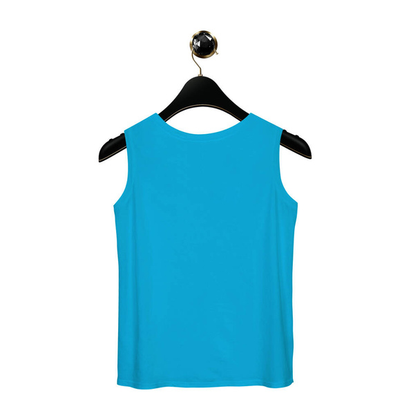Use this Back View Fancy Tank Top Mockup In Blue Atoll Color With Hanger, to make your design products more lovely and valuable. - Photo, Image