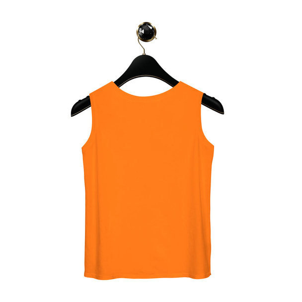 Use this Back View Fancy Tank Top Mockup In Carrot Curl Color With Hanger, to make your design products more lovely and valuable. - Photo, Image