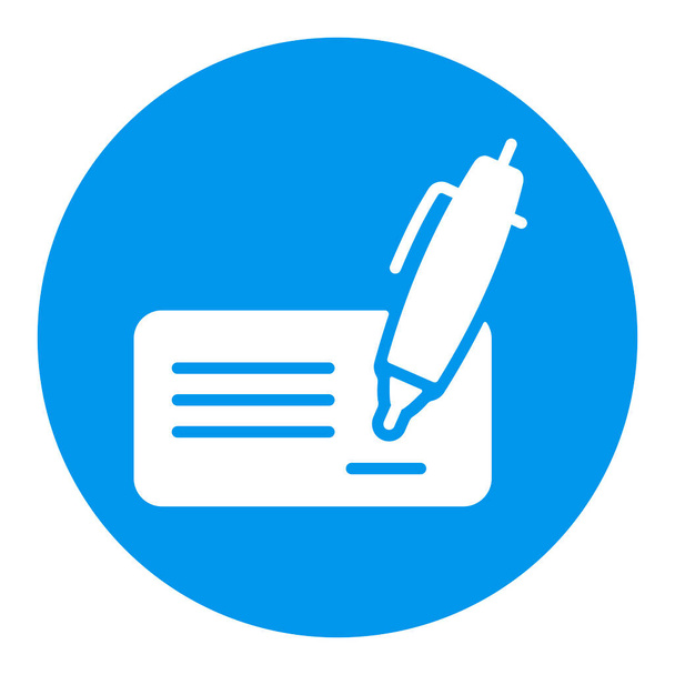 Blanco bankcheque met pen en handtekening witte glyph pictogram. E-commerce teken. Grafiek symbool voor uw website ontwerp, logo, app, UI. Vectorillustratie, EPS10. - Vector, afbeelding