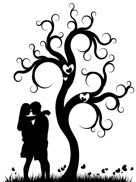 Silhouette of a couple kissing under a tree - Vector, Image