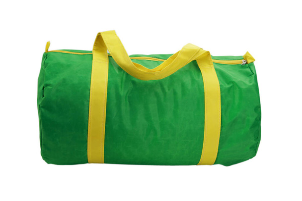 green and yellow duffel bag isolated on white. - Photo, Image