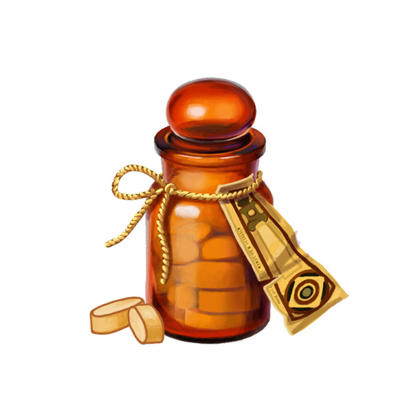 An old-fashioned bottle of pills. Color illustration on white background. - Фото, зображення