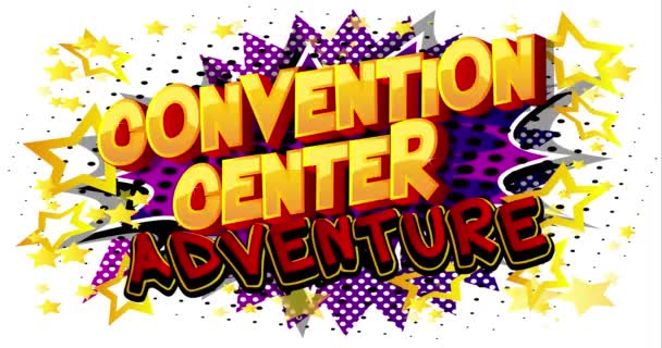 Convention Center Adventure - zmiana kolorowych słów komiksu na tle pop art. Retro styl animacji wzór kreskówki. 4k animowany film wideo. - Materiał filmowy, wideo