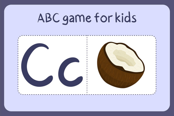 Παιδικό αλφάβητο μίνι παιχνίδια σε στυλ κινουμένων σχεδίων με το γράμμα C - καρύδα. Εικονογράφηση διάνυσμα για το σχεδιασμό του παιχνιδιού - περικοπή και αναπαραγωγή. - Διάνυσμα, εικόνα