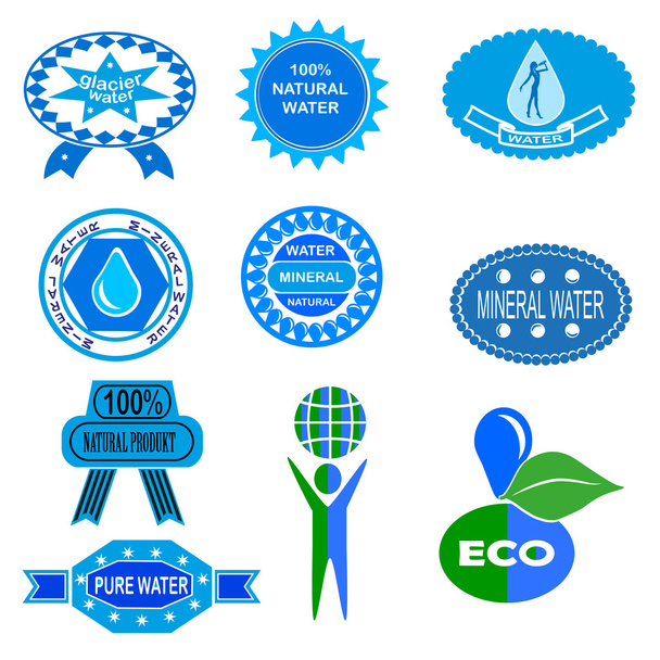 Water badges and stickers - Вектор, зображення