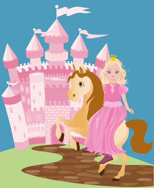 Little cute princess and pony, vector illustration - Vector, Image