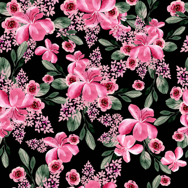 Watercolor seamless pattern with  flowers. Illustration - Φωτογραφία, εικόνα