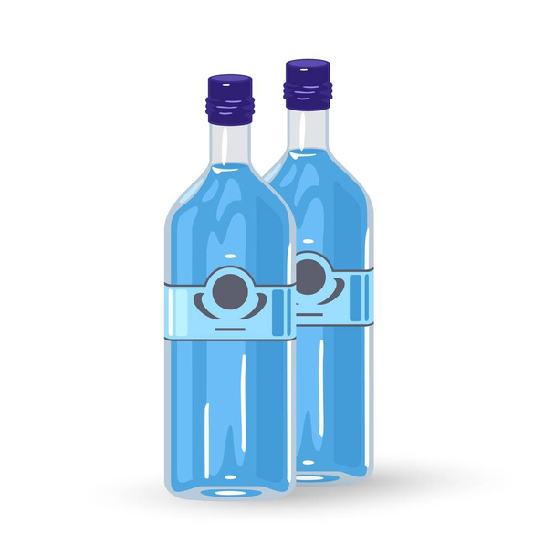 Ginebra líquida azul en botella de vidrio - Vector, imagen