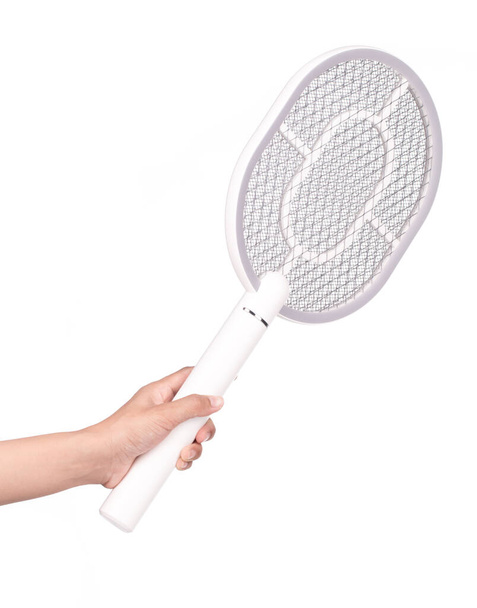 Hand holding Mosquito killer electric isolated on white background. - Photo, Image