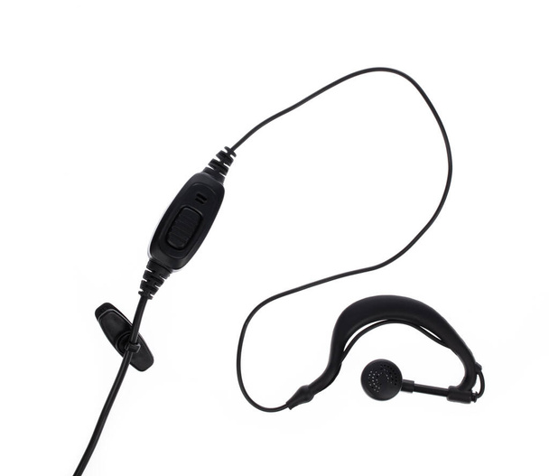 Walkie talkie αμφίδρομη ραδιόφωνο ακουστικό FBI στυλ απομονώνονται σε λευκό φόντο. - Φωτογραφία, εικόνα