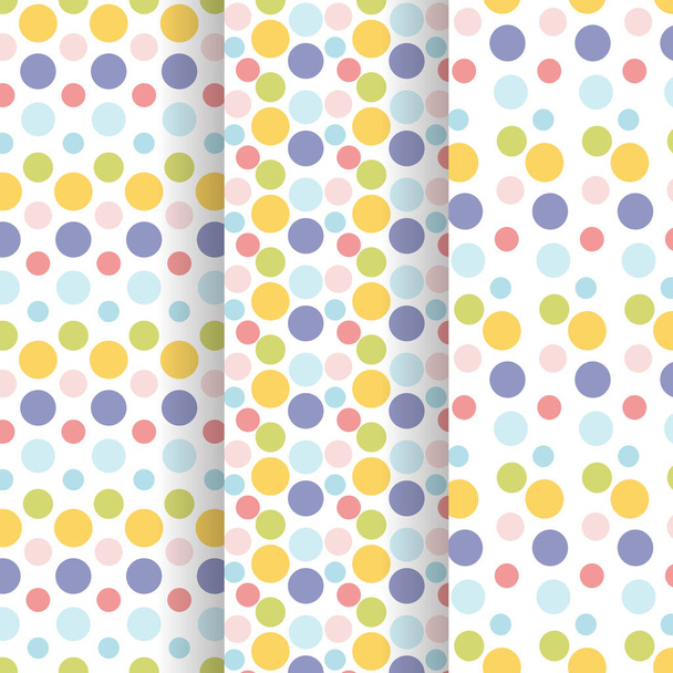 Set of seamless colourful polka dot patterns. Vector illustration  - Vector, Imagen