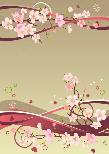 Frame with hearts and blossoming branches - Vector, Imagen
