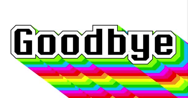 The word Goodbye. 4k animated with long layered multicolored shadow with the colors of a rainbow on white background. - Záběry, video