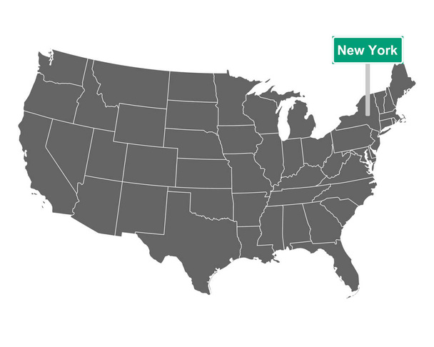 Signo límite del estado de Nueva York y mapa de Estados Unidos como ilustración vectorial - Vector, imagen