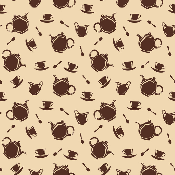 Seamless background with teapots and cups. Vector illustration. - Διάνυσμα, εικόνα