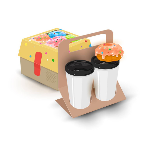 Donut e xícaras de café - Vetor, Imagem