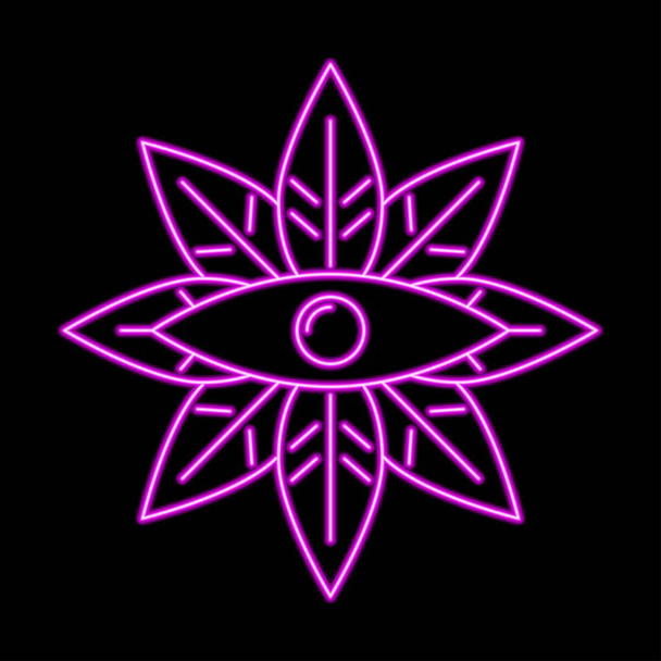 Eye flower neon teken, moderne gloeiende banner design, kleurrijke trend van modern design op zwarte achtergrond. Vectorillustratie. - Vector, afbeelding