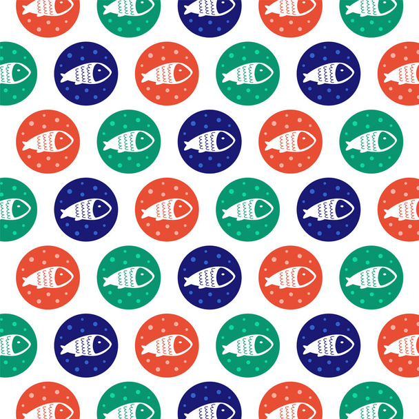 Fish pattern in colored bubbles on a white background - Vector, Image
