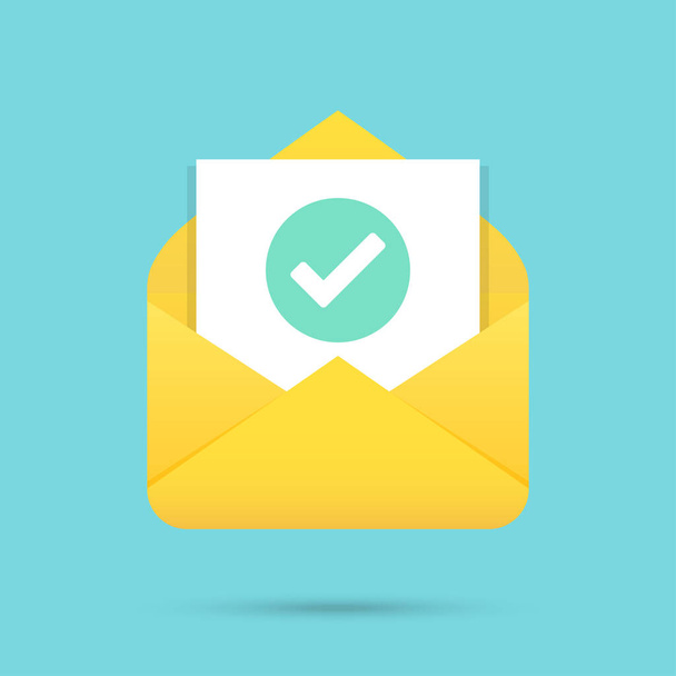 Mail with green check mark document icon in a flat design - Photo, Image